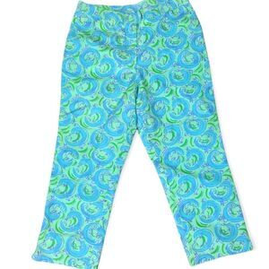 Lilly Pulitzer Girls Leapin' Lizard Green Print White Label Pants Size 14
